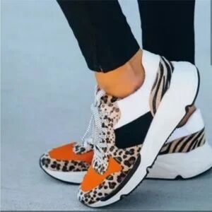 White Raven Willow Leopard Sneaker with Black and Orange